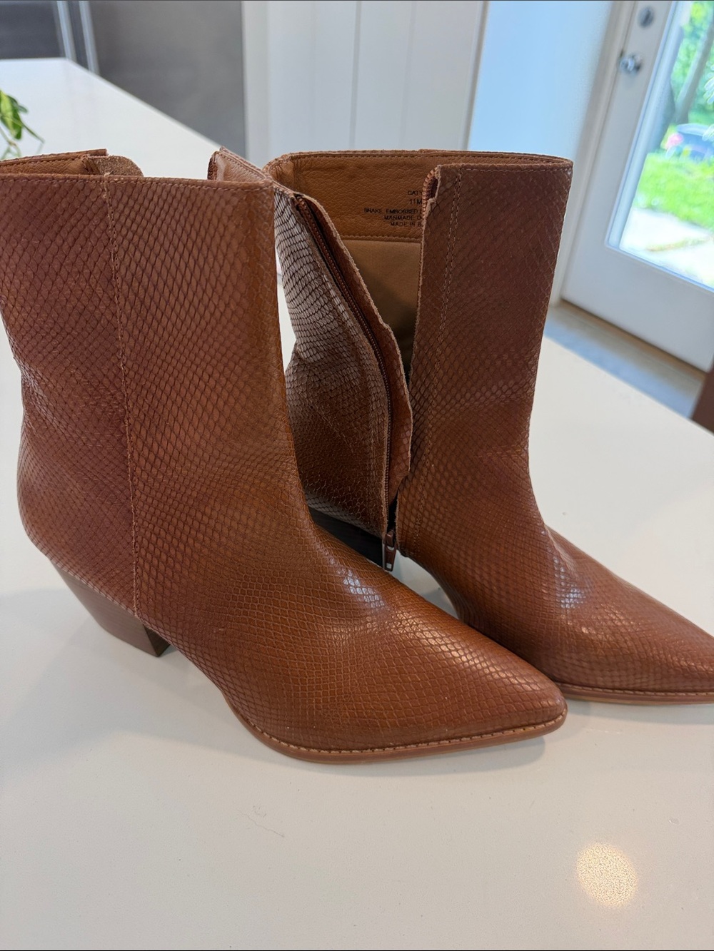 Matisse Brown Faux-Snakeskin Pointed-Toe Ankle Boots